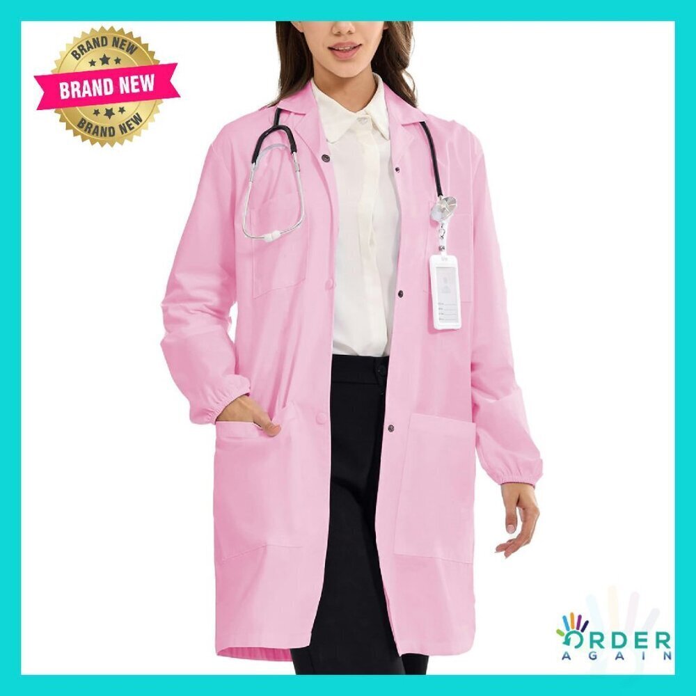 Professional Lab Coat Snap Closure Elastic Cuffs Four Pockets Medical Scientist